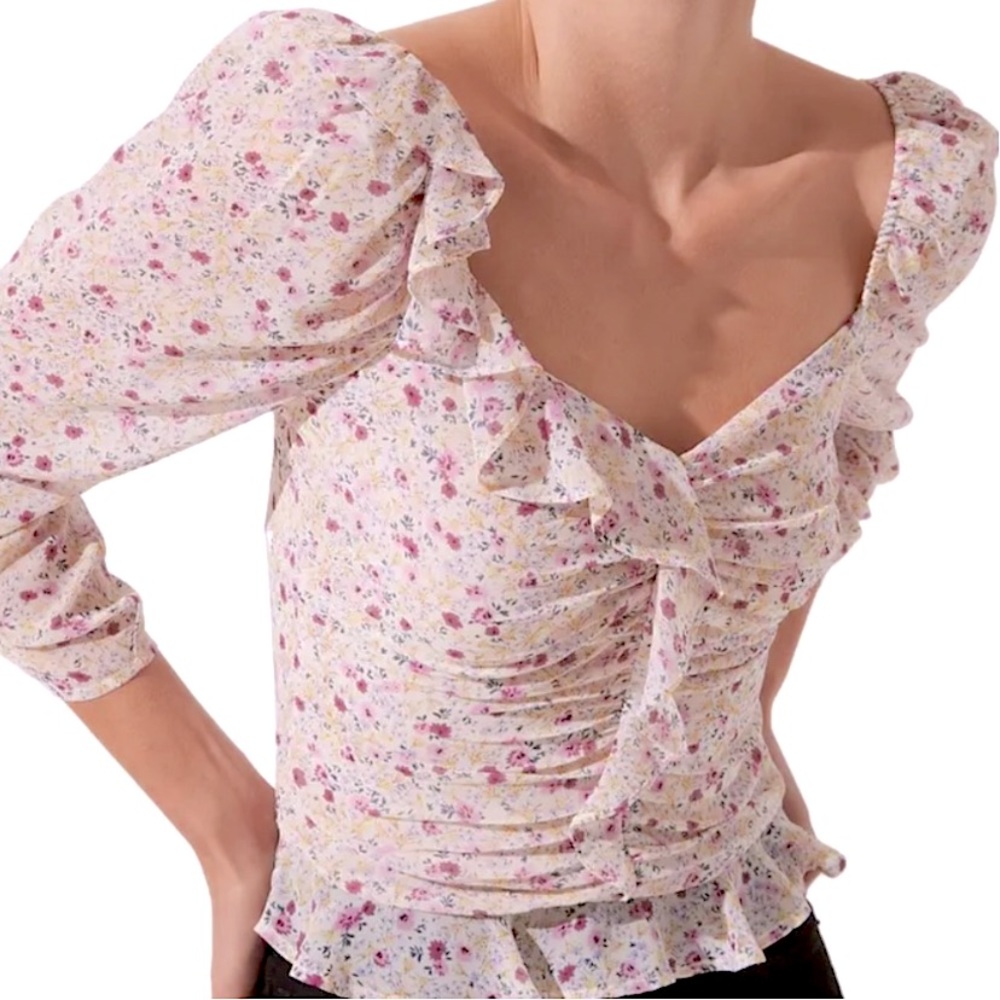 ‼️💐ASTR the Label Floral Peasant Top L purple mustard